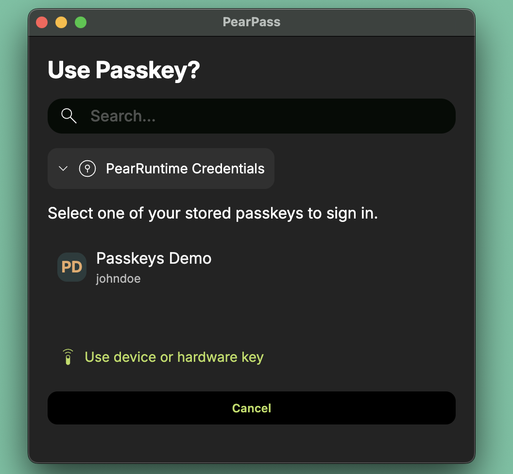 Select passkey